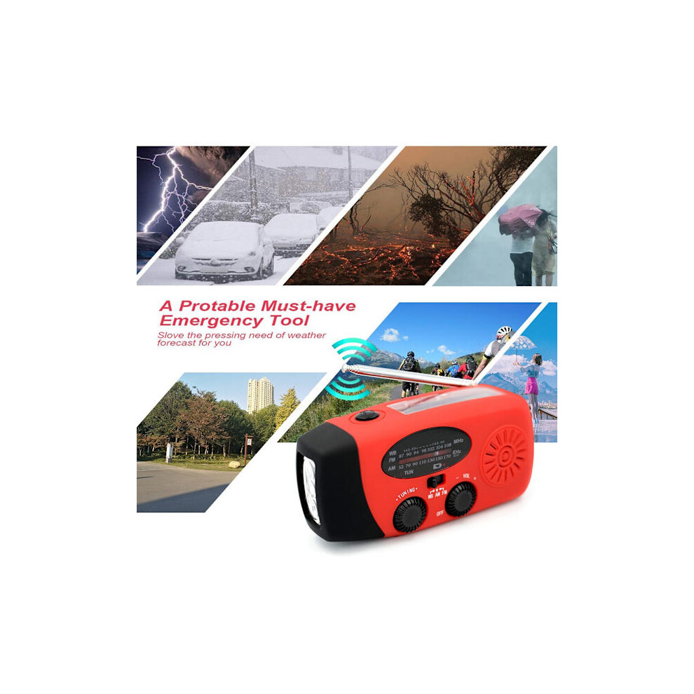2000Mah Crank Radio With Solar Cell Flashlight And Power Bank Red 9418476357800