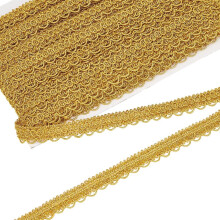 20 Yards 5/8" Metallic Dark Goldenrod Gimp Trim, Floral Polyester Lace for Sewing, Party Clothes, Curtains, Compatible with Craft Decor