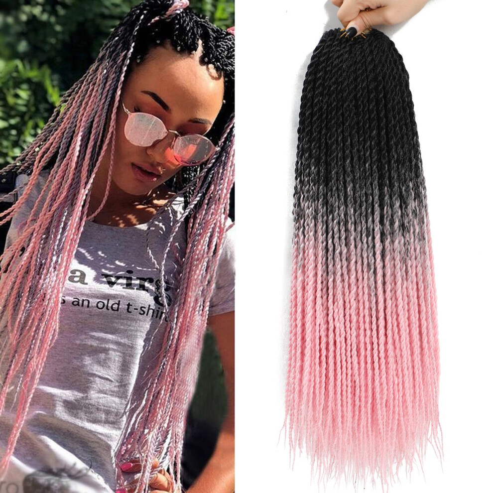 Unisex Pink Senegalese Twist Crochet Hair 18 Inch Prelooped Braids T1b/ Synthetic 8 Packs Naturallook