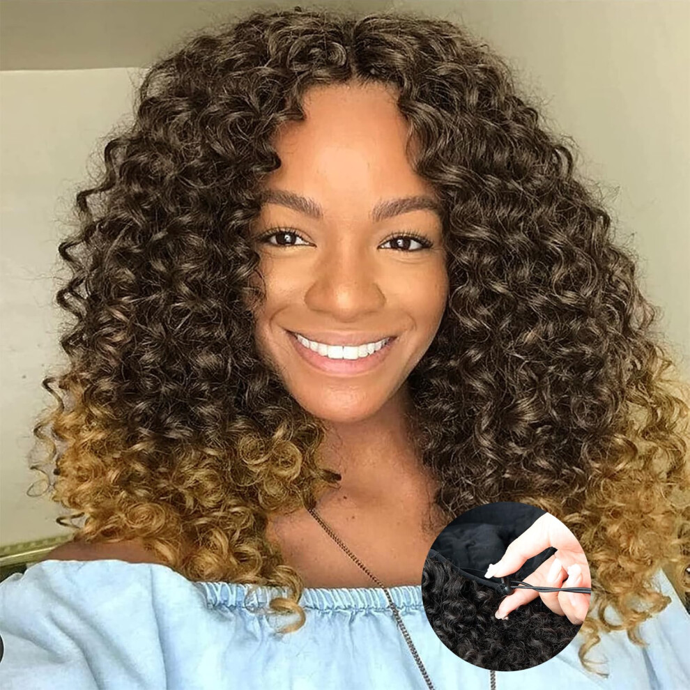Unisex Kinky Curly Half Wig 16 Inch T1b/27 Synthetic Glueless Drawstring With Natural Hairline Blend