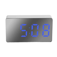 Digital Alarm Clock with LED Mirror Display Snooze Night Light for Desk Home Decor White Blue