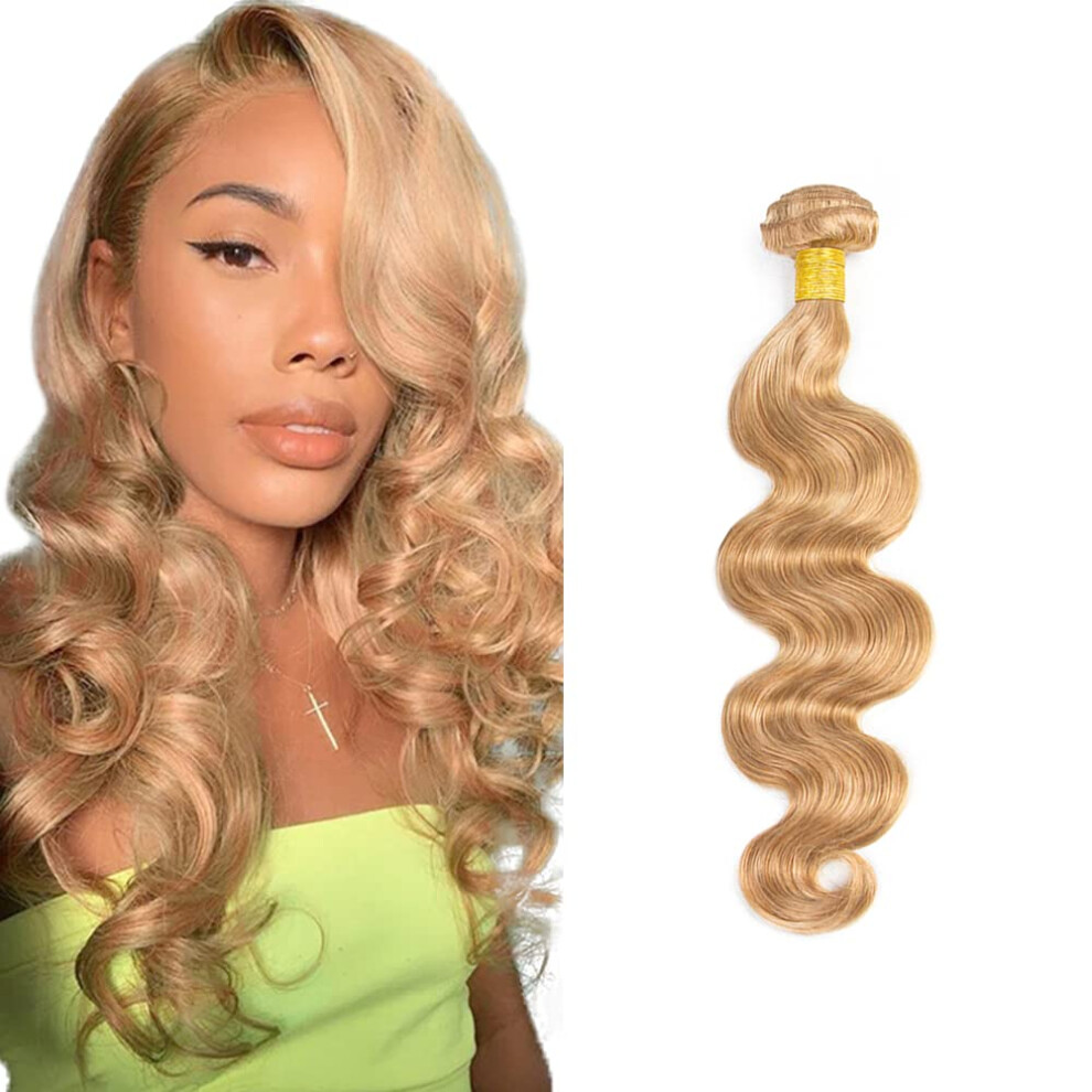 Unisex P27/613 Highlight Blonde Human Hair Bundles 14 Inch Brazilian Virgin Body Wave Extensions