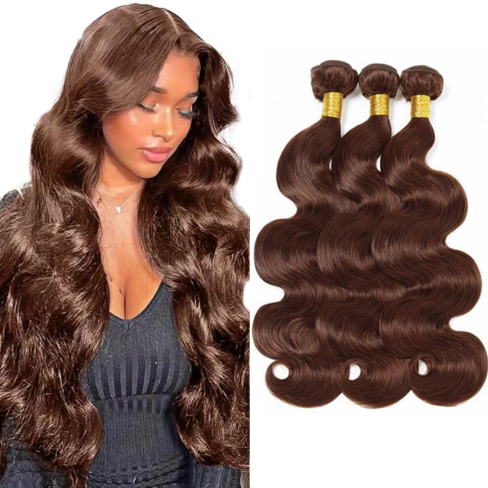 Unisex Brown Brazilian Virgin Remy Body Wave Hair 22 Inch Dark Human Hair Extensions 3 Bundles Double Weft