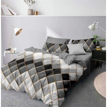 Geometric Duvet Cover Set Single Size Organic Eucalyptus Fiber with Corner Ties and Button Closure