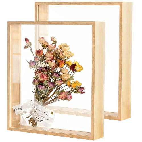 8x10 Double Sided Shadow Box Frame Solid Wood Acrylic Display for Tabletop or Wall, 2 Pack