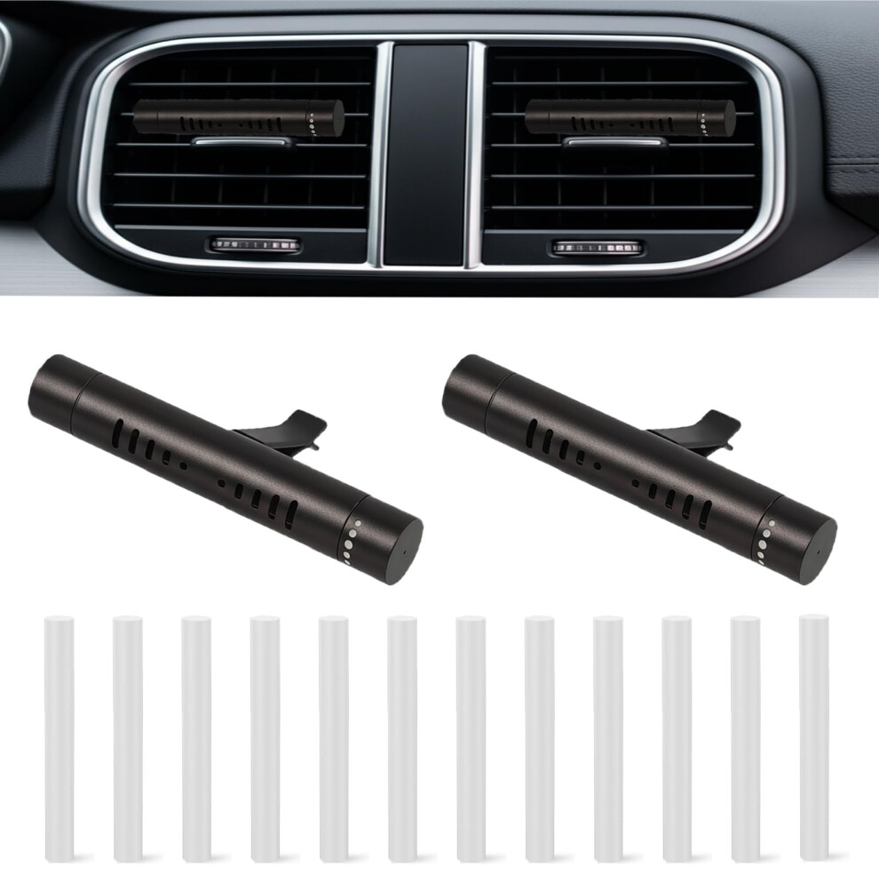 2 Pcs Car Air Freshener Essential Oil Diffuser Vent Clip With 12 Unscented Refill Sticks, Black 9455672627979