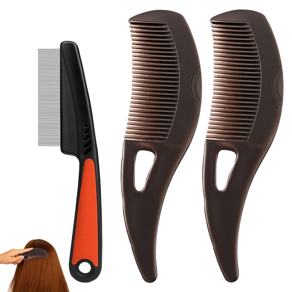 Unisex Dandruff Comb And Fine Tooth Lice Comb Set, Visible Flake Removal, Gentle Scalp Massage, 3Pcs