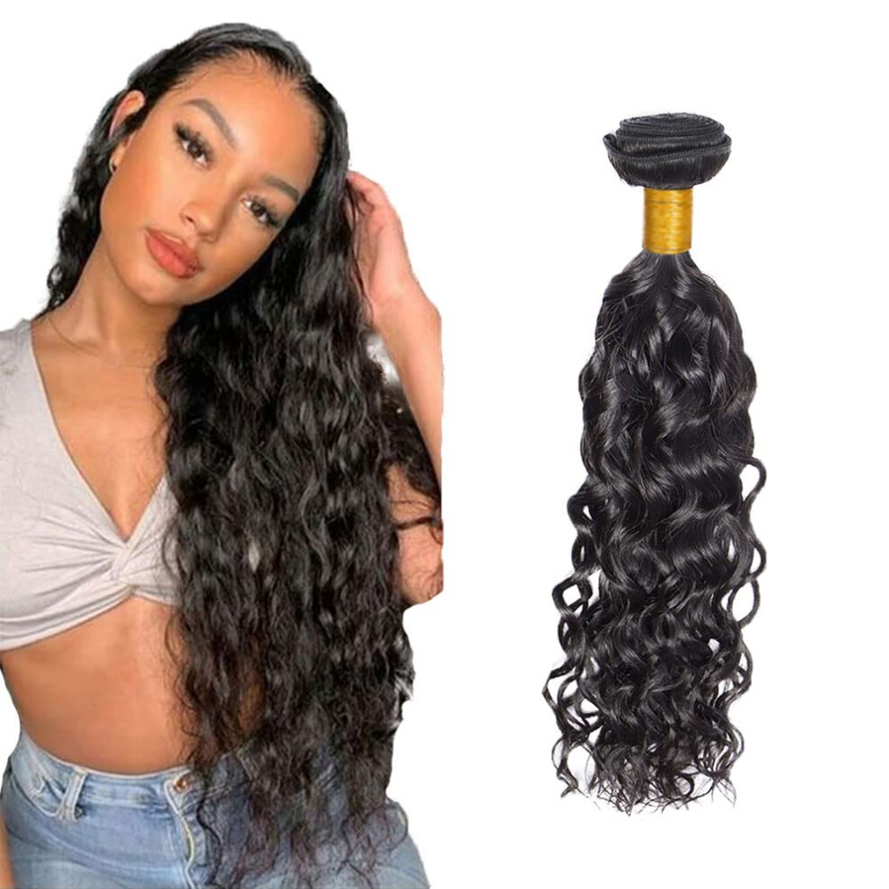 Unisex Black Water Wave Human Hair Bundles 24 Inch Brazilian Virgin Hair Natural Tangle Resistant