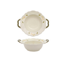 Ceramic Dinnerware Set with 8.5 Inch Double Ear Serving Bowl, Elegant Floral Design, Microwave Safe