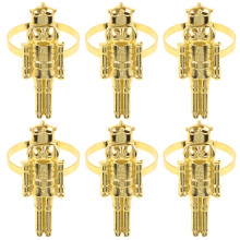 6PCS Christmas Napkin Rings Nutcracker Design Golden Holders for Holiday Dinner Table Decor