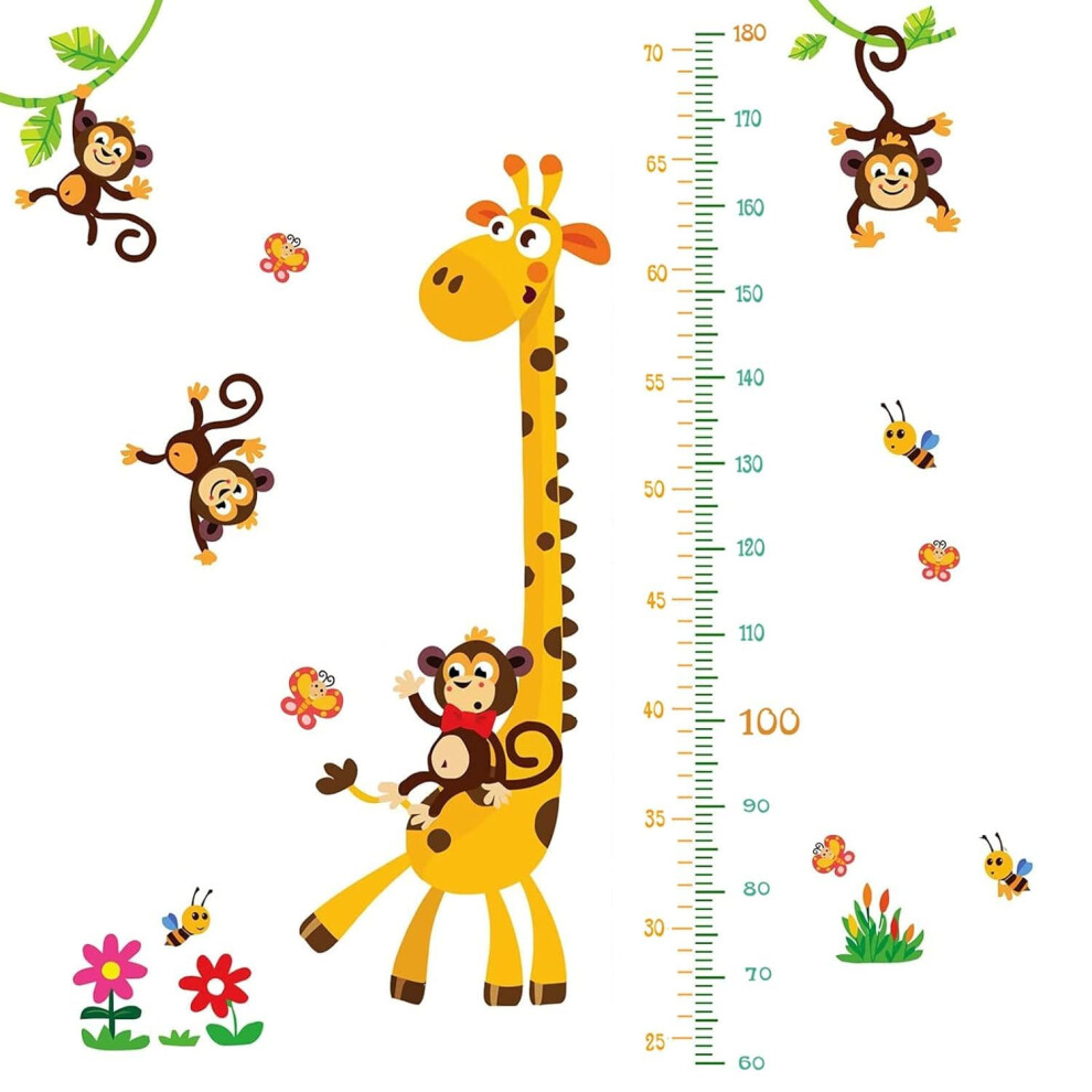 Height Measurement Wall Stickers Kids Growth Chart with Cartoon Animal Design for Nursery Decor