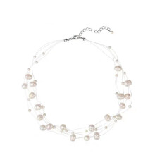 White cultured freshwater pearl multi-layered bridal choker
