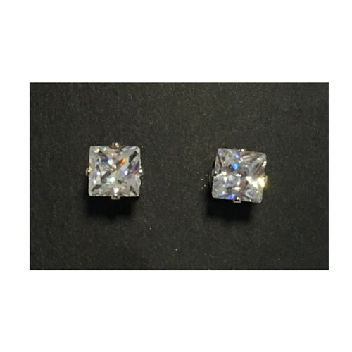 Magnet earrings with stones (square stones) silver 7mm