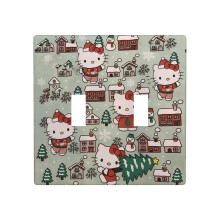Hello Kitty Christmas print switch cover, PC material, 4.5x4.5 inches, compatible with standard wall plates, for home bedroom kitchen decor