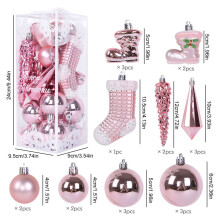 SunyaMood Christmas Items, 21PCS Plastic Xmas Tree Decor Christmas Decorations Ball Ornament (Pink)