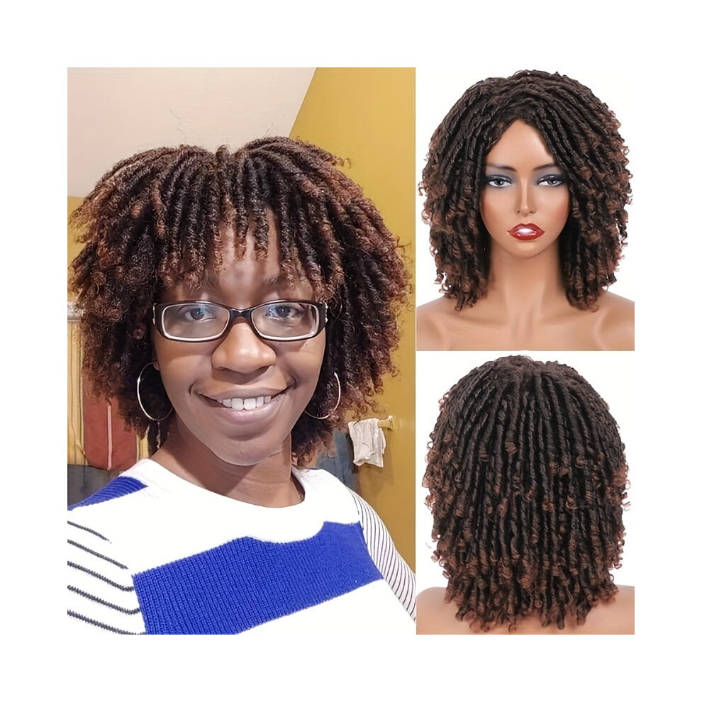Unisex Black,Red,Brown Vibrant Ombre Braided Dreadlock Wig - Soft Synthetic Hair, Crochet Twist, Short Faux Locs, Black Brown Red, Natural Look, No Shedding