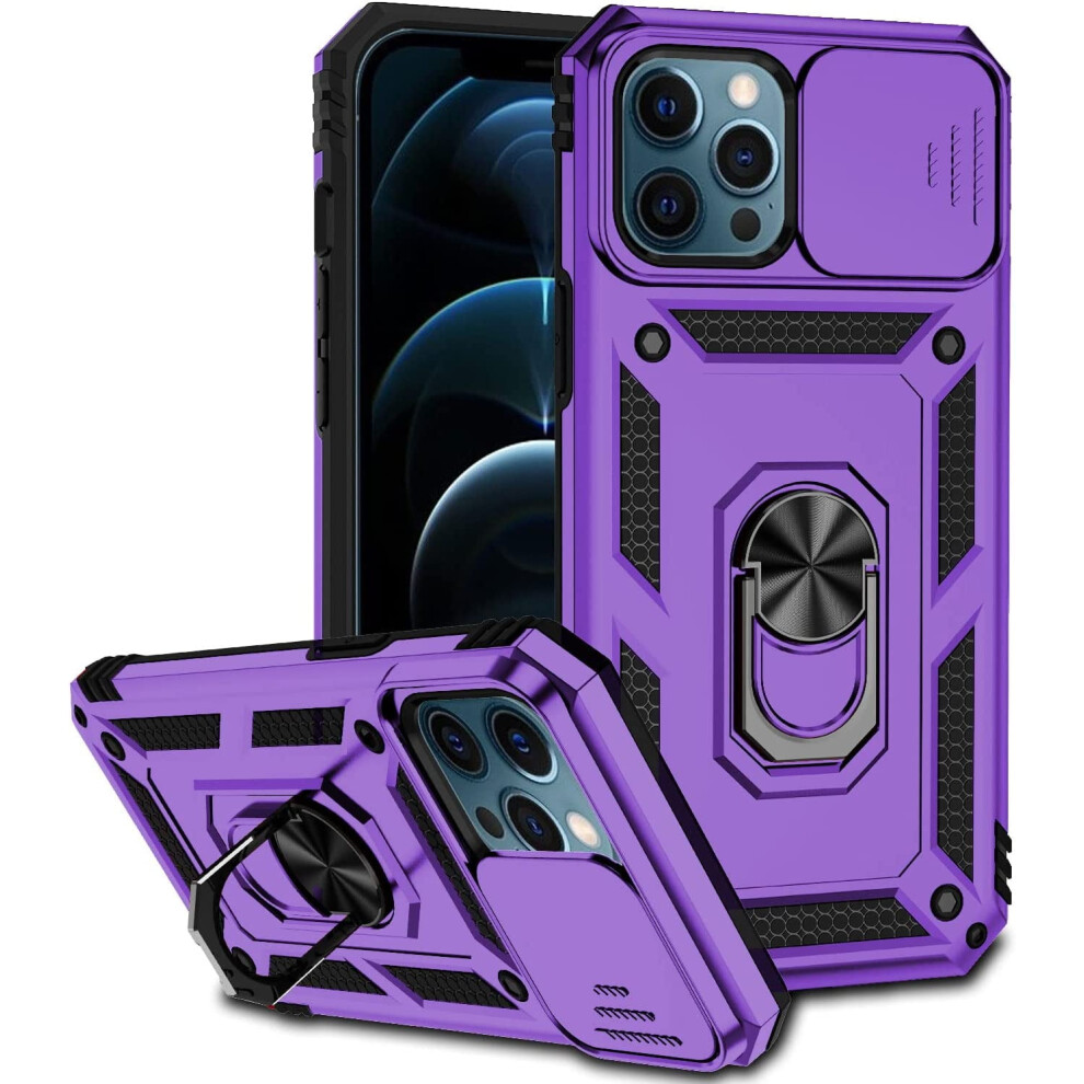 Compatible With Iphone 12 Pro Max Case With Camera Cover & Kickstand, Slide Lens Protection + 360 Rotate Ring Stand, 9418476358203