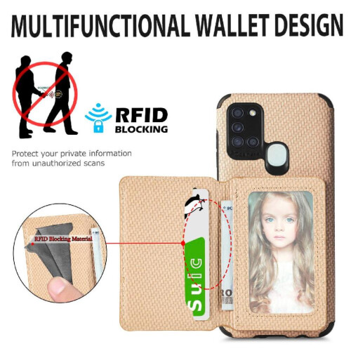 Case for compatible with Samsung Galaxy A21s Magnetic Card Holder Rfid Blocking Complete Camera Safety Stand Function 1