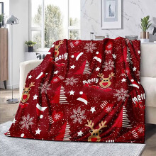 Christmas Fleece Throw Blanket 70x100cm, Red Xmas Tree Design, Super Soft Warm Cozy Fuzzy Blanket for Bed, Couch, Travel, Camping