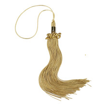 2026 Graduation Tassel with Gold Year Charm, Old Gold Cap Decoration, Soft Rayon