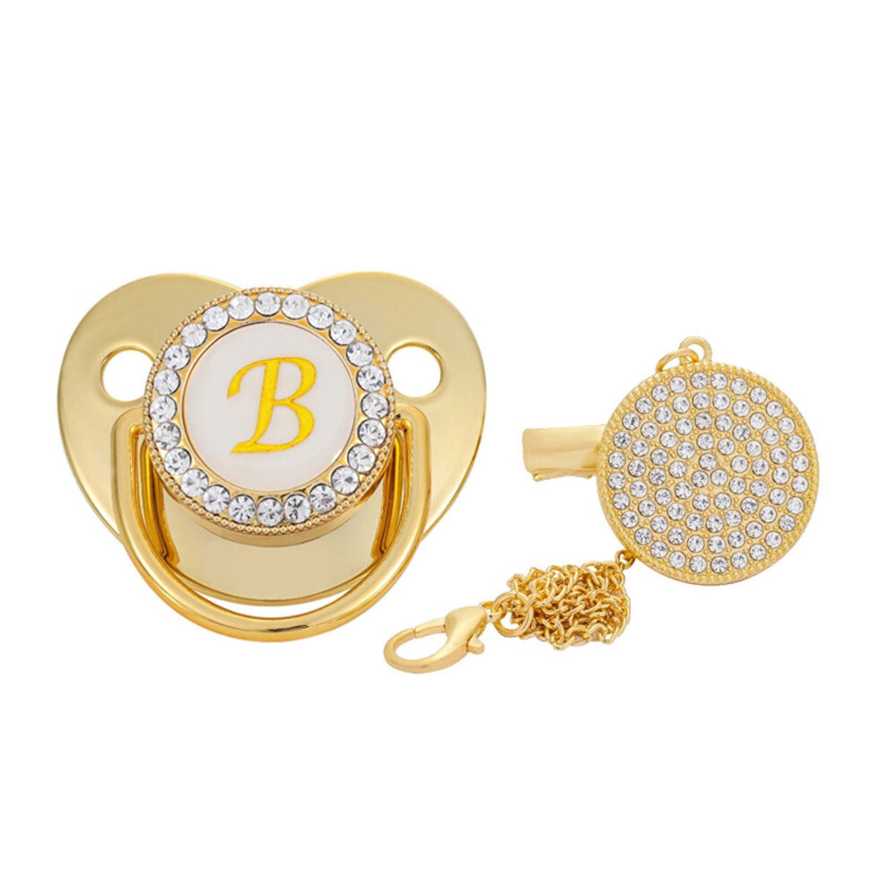Prinxy Kids Soothing Pacifier & Teether,Baby Pacifier 26 Letter Name Initials Clip Silicone Baby Pacifier Shiny Newborn Pacifier,,B Golden/Gold