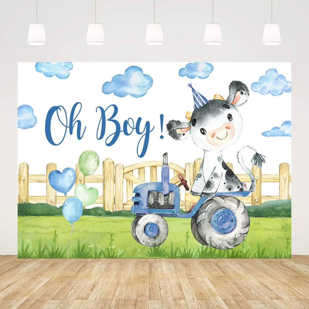 10X7ft Holy Cow Baby Backdrop For Boy Gr Tractor Clouds Photography Background Farm Theme Oh Green/Blue 9170372870738