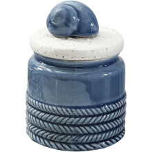 Ceramic Sugar Bowl with Lid Ocean Theme Blue Porcelain Jar for Coffee Tea Kitchen Storage