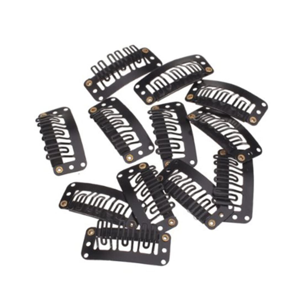 Black Metal Wig Clips with Silicone Grip, U Shape Snap Comb Hair Extension Clips 12PCS