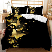 Golden Butterfly Queen Size Duvet Cover Set Luxury Black and Gold Bedding with Hidden Zipper Closure
