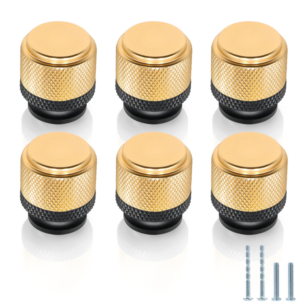 6Pcs Black And Gold Knurled Cabinet Knobs, Luxury Nonslip Drawer Pulls For Kitchen Cupboards 9113335511675