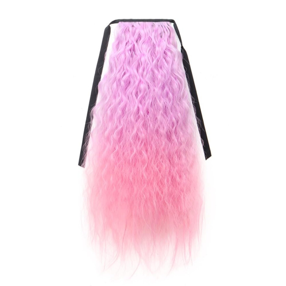 Unisex Long Wave Drawstring Ponytail Wig, 55Cm Heat Resistant Fluffy Clipin Hair Extension For Natural Volume