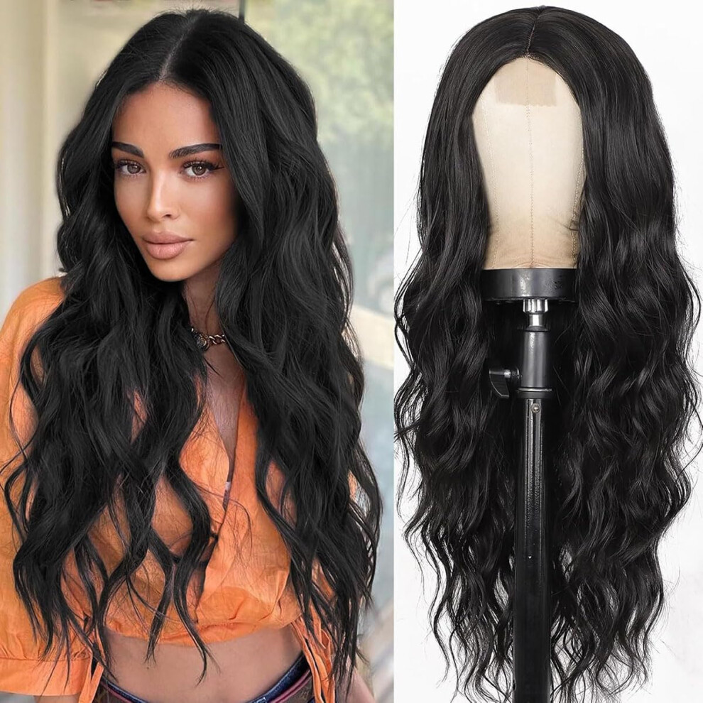 Unisex Brown 26 Inch Reddish Long Wavy Synthetic Wig With Bangs For Women, Realistic Hairline