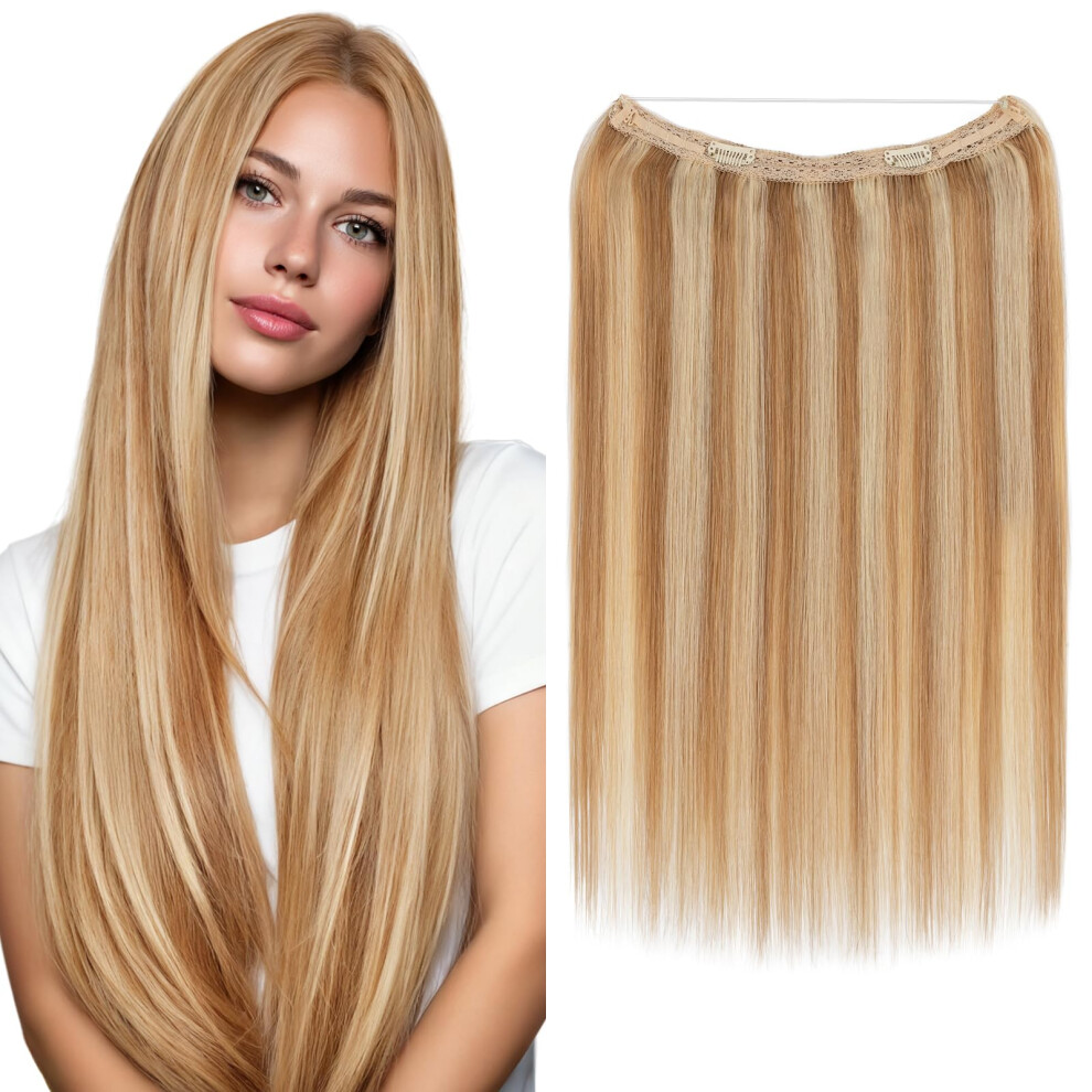 Unisex Brown Human Hair Extensions Golden And Bleach Blonde Clip In Remy 16 Inch Instant Volume Boost
