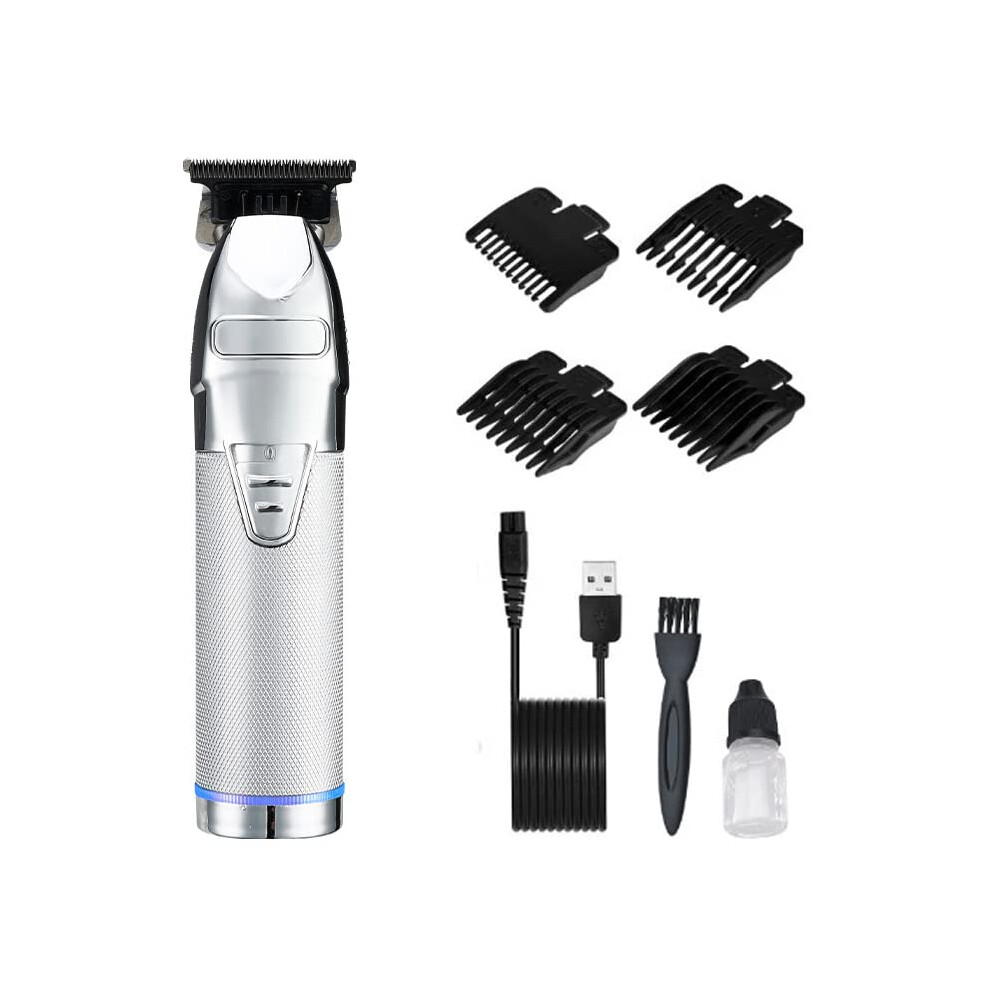 Silver Professional Hair Clippers For Men Cordless Rechargeable Usb Fast Charging Low Noise Blade Trimmer