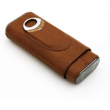 Portable Cigar Case Leather Travel Humidor with Moisture Retention for Two Cigars, Color B