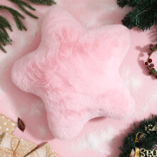 Light Pink Star Throw Pillow 14x14 Faux Rabbit Fur Cute Plush Decorative Cushion for Bedroom