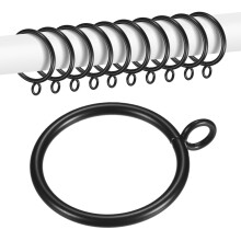 10Pack Black Metal Curtain Rings 1.5 Inch ID with Eyelet for 1/2 Inch Rod, Rust Resistant