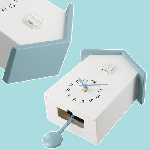 Modern Cuckoo Clock 25cm ABS Battery Powered with Pendulum Silent Night Mode Adjustable Volume White and Grey 1