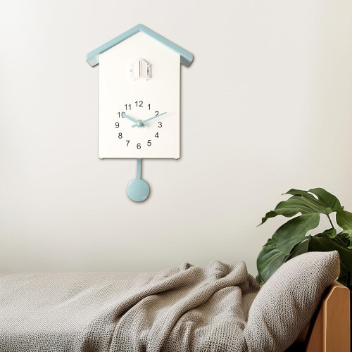 Modern Cuckoo Clock 25cm ABS Battery Powered with Pendulum Silent Night Mode Adjustable Volume White and Grey 2
