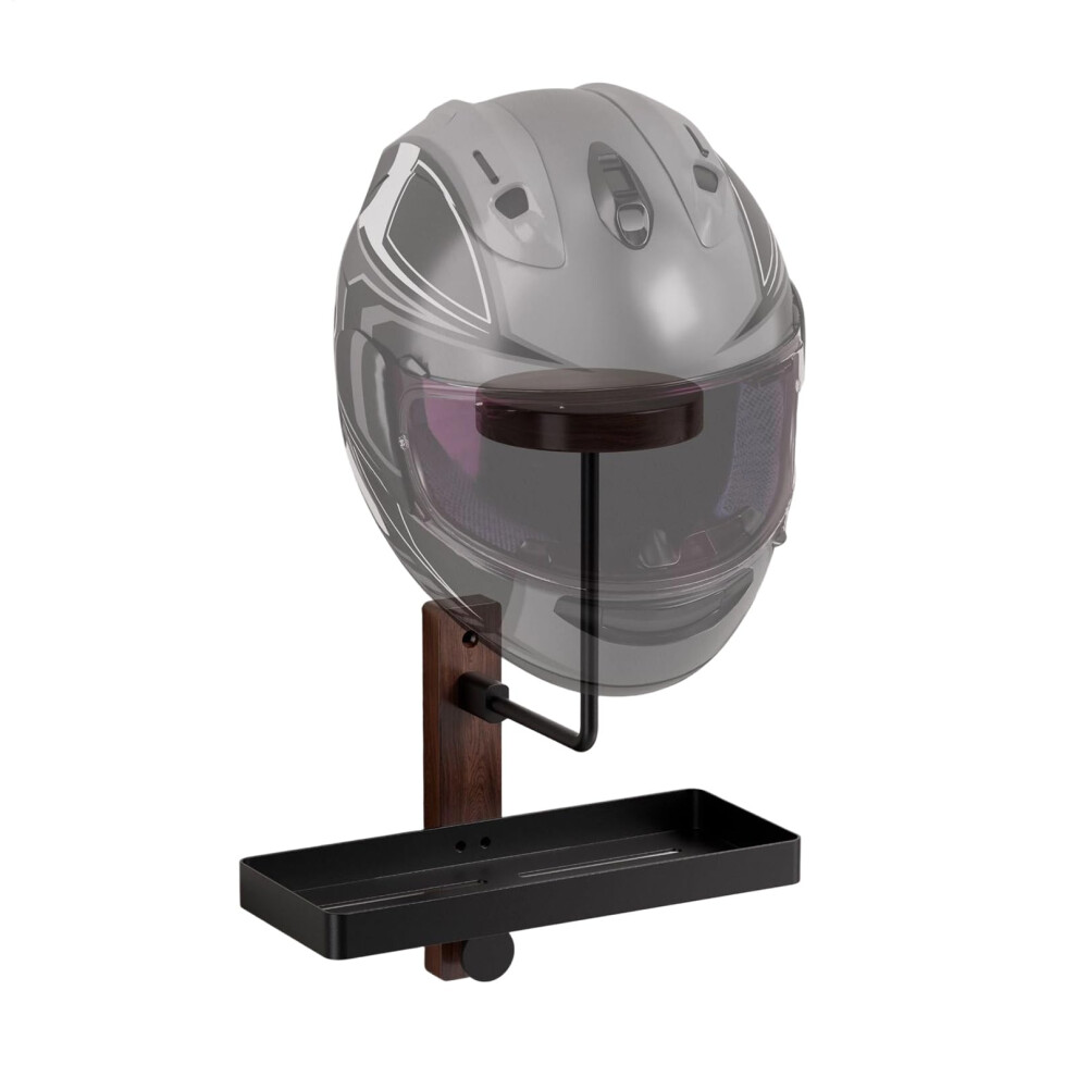 Motorcycle Helmet Wall Mount With Walnut Wood Antislip Holder, Spacesaving Storage Organizer 9455672629423