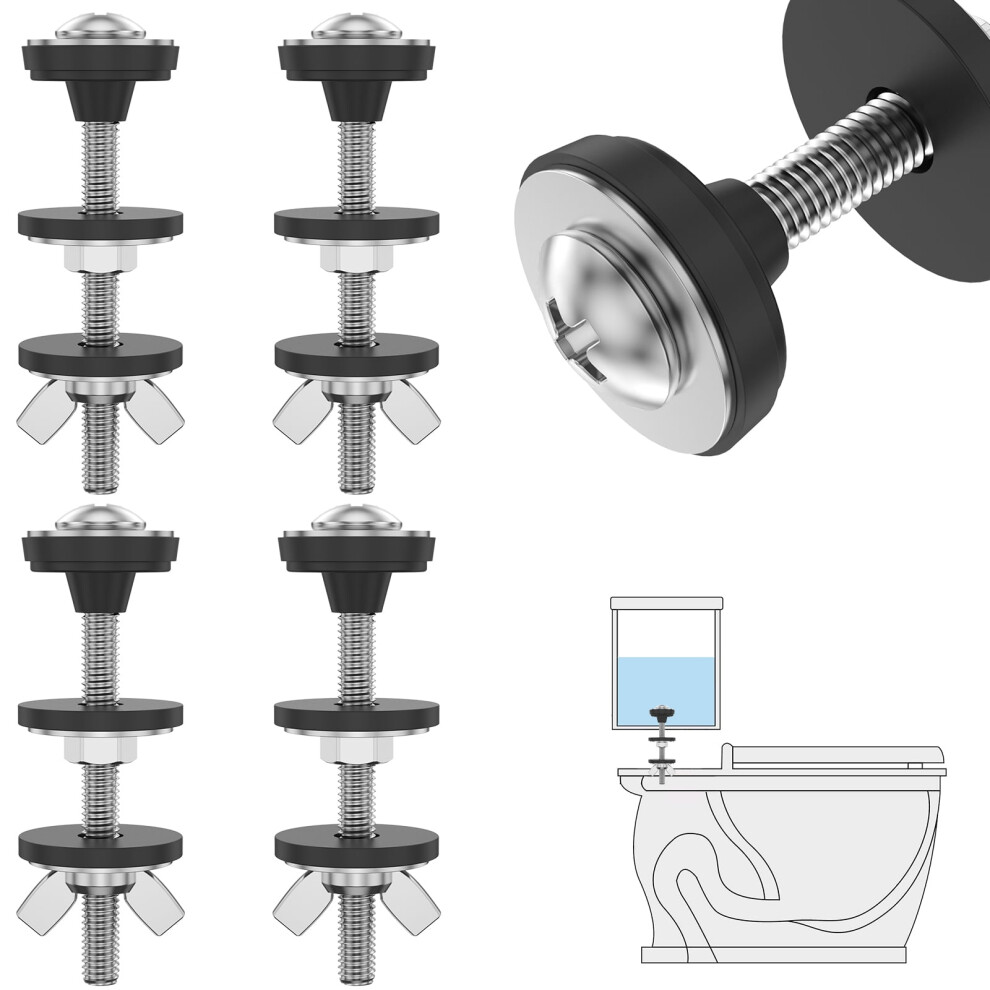 4Pcs Toilet Tank Bolt Kit 304 Stainless Steel Heavy Duty Set With Washers & Gaskets, Compatible With Standard Toilets 9180479535744