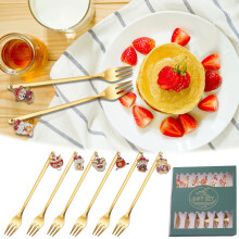 Lmueinov 6-pieces New Year Tableware Dessert Fork Stirring Small Fork New Year Gift Fork Kitchen Savings