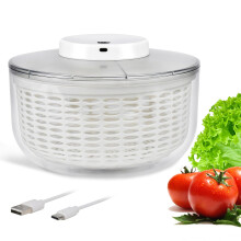 Electric Salad Spinner 6.3QT Large Capacity 3in1 USB Rechargeable Lettuce Dryer with Strainer and Bottle