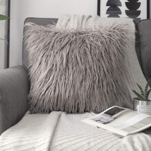 Phantoscope Merino Style Faux Fur Series Decorative Throw Pillow, 18" x 18", Beige, 1 Pack