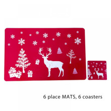 6PCS Cute Christmas Place Mats Coaster Table Mats Merry Xmas Placemats for Dining Room Kitchen Table Decor