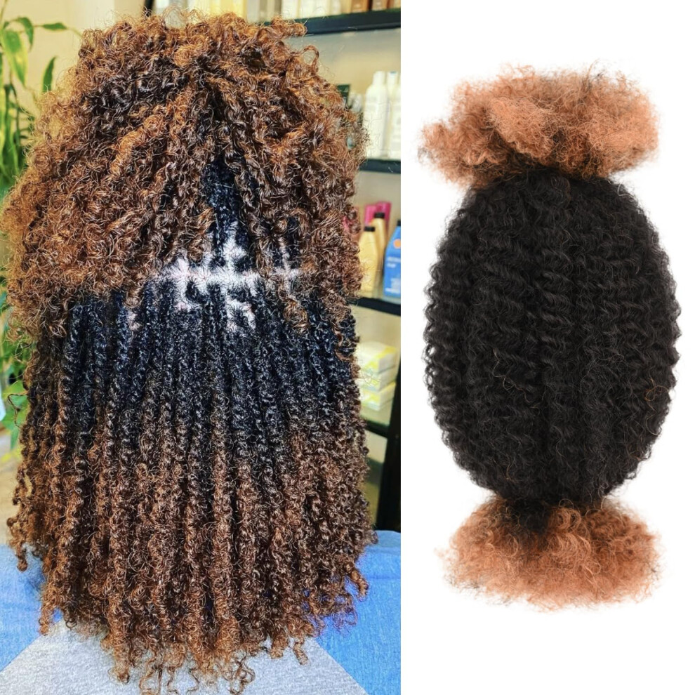 Afro Kinky Curly Human Hair for Braiding and Twists, Prefluffed 100% Human Hair Extensions, #30/1B/30 16 Inch