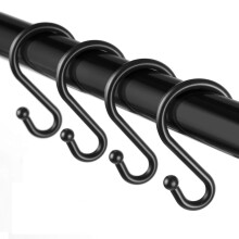 Rust Proof S Shaped Shower Curtain Hooks Set of 12 Heavy Duty Black Metal Rings for Bathroom and Kitchen