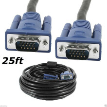 25FT 15 pin VGA SVGA male to male M/M monitor video cable for PC Laptop TV Blue