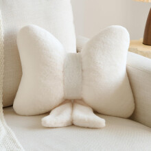 Decorative Throw Pillow Bow Shaped Faux Rabbit Fur Accent for Couch or Bed Ivory White Small 12in