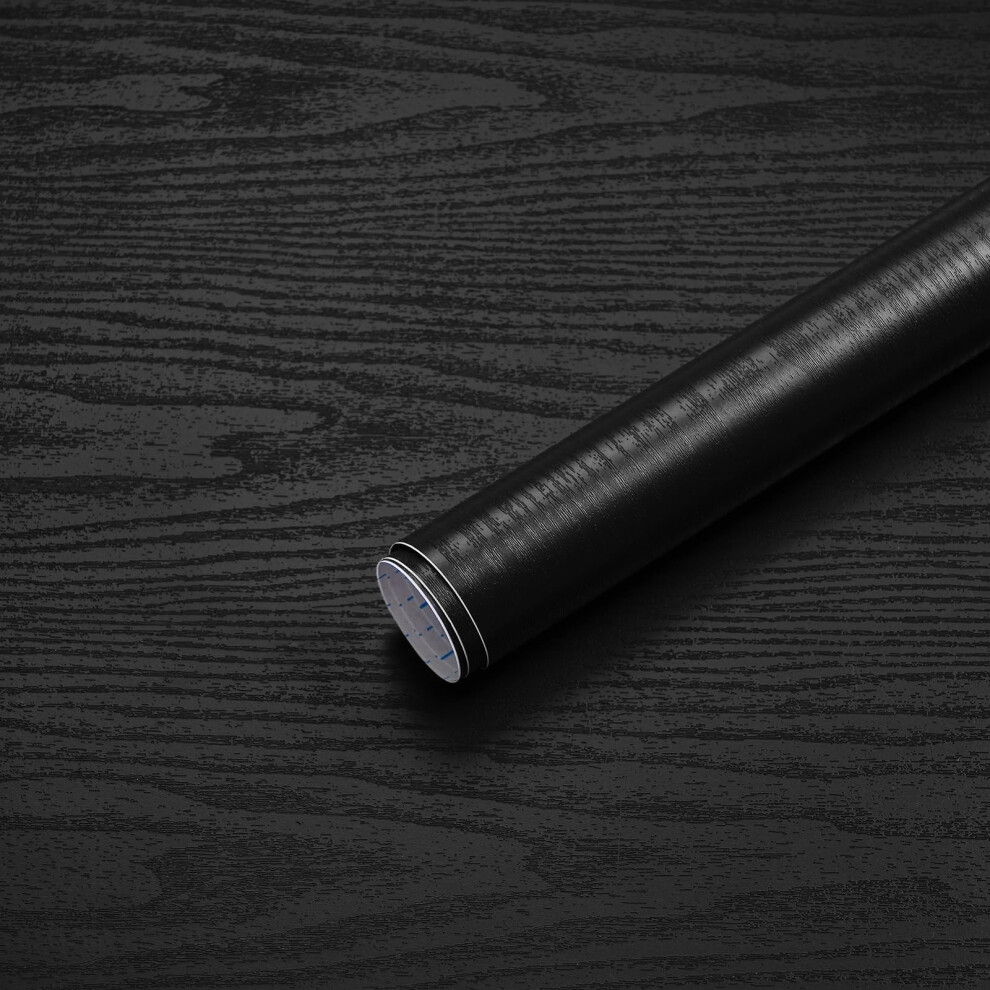 Matte Black Wood Grain Peel And Stick Wallpaper Waterproof Selfadhesive Contact Paper 17.5'X118' 9070919687082
